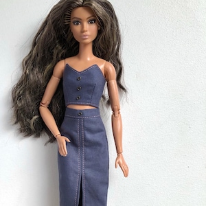 Blue button up top or long skirt clothes for 1/6 scale doll, 11.5&quot;, 12&quot;, 30 cm outfit blouse T-shirt jacket for made to move, Clothing