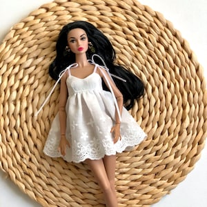 Cute thin airy white dress with bows, clothes for 1/6 scale doll, 11.5&quot;, 12&quot;, 30 cm outfit Poppy parker integrity Fashion Doll Clothing