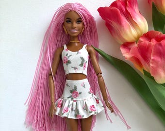 Ensemble jupe et haut à imprimé floral, vêtements pour poupée à l'échelle 1/6, 11,5 po, 12 po, 30 cm tenue chemisier débardeur fashionista fait pour bouger