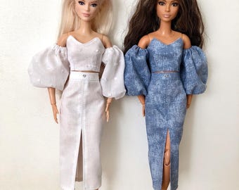 Blue Doll Outfit: Handmade Top and Skirt for 11.5"-12" Dolls