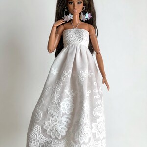 Vestido bohemio de encaje blanco para muñecas de moda de 29 cm, conjunto hecho a mano. imagen 15
