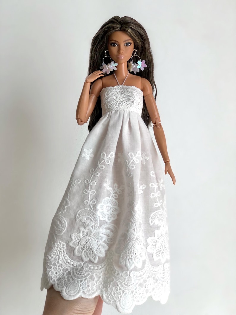 Vestido bohemio de encaje blanco para muñecas de moda de 29 cm, conjunto hecho a mano. imagen 15