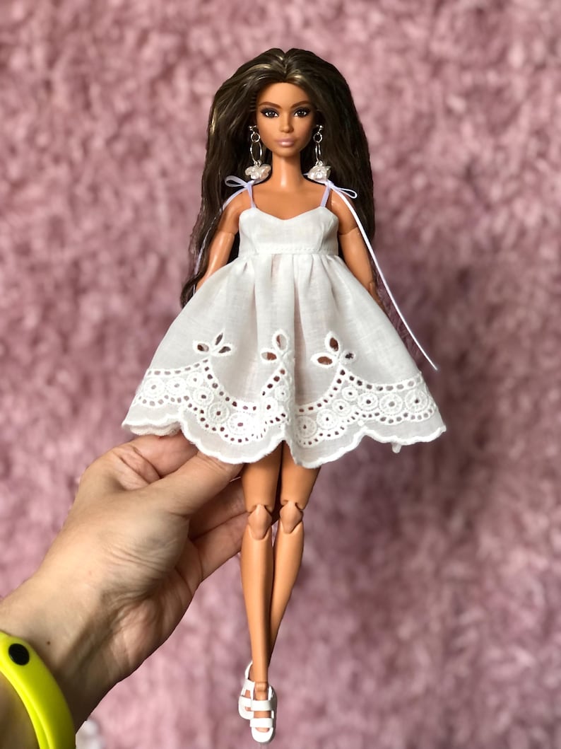 Vestido bohemio de encaje blanco para muñecas de moda de 29 cm, conjunto hecho a mano. Only dress #3