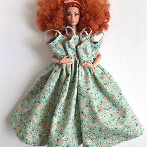 Long summer dress with flowers, clothes for 1/6 scale doll, 11.5", 12" 30 cm, outfit