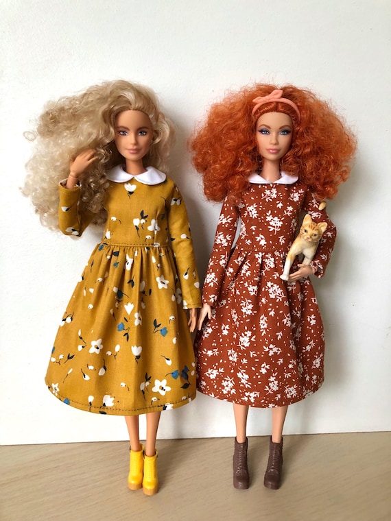 Floral Dress with Collar, Clothes for 1/6 Scale Doll, 11.5", 12", 30cm, Outfit for Poppy Parker, Integrity, Fashion Doll Clothing