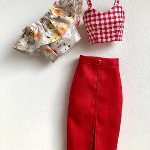 Top or red long skirt, clothes for 1/6 scale doll, 11.5&quot;, 12&quot;, 30 cm doll outfit blouse top for fashionista made to move Clothing
