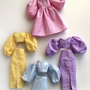 Сolorful sets top skirt or pink dress, clothes for 1/6 scale doll, 11.5", 12", 30 cm outfit blouse tank fashionista made to move Clothing