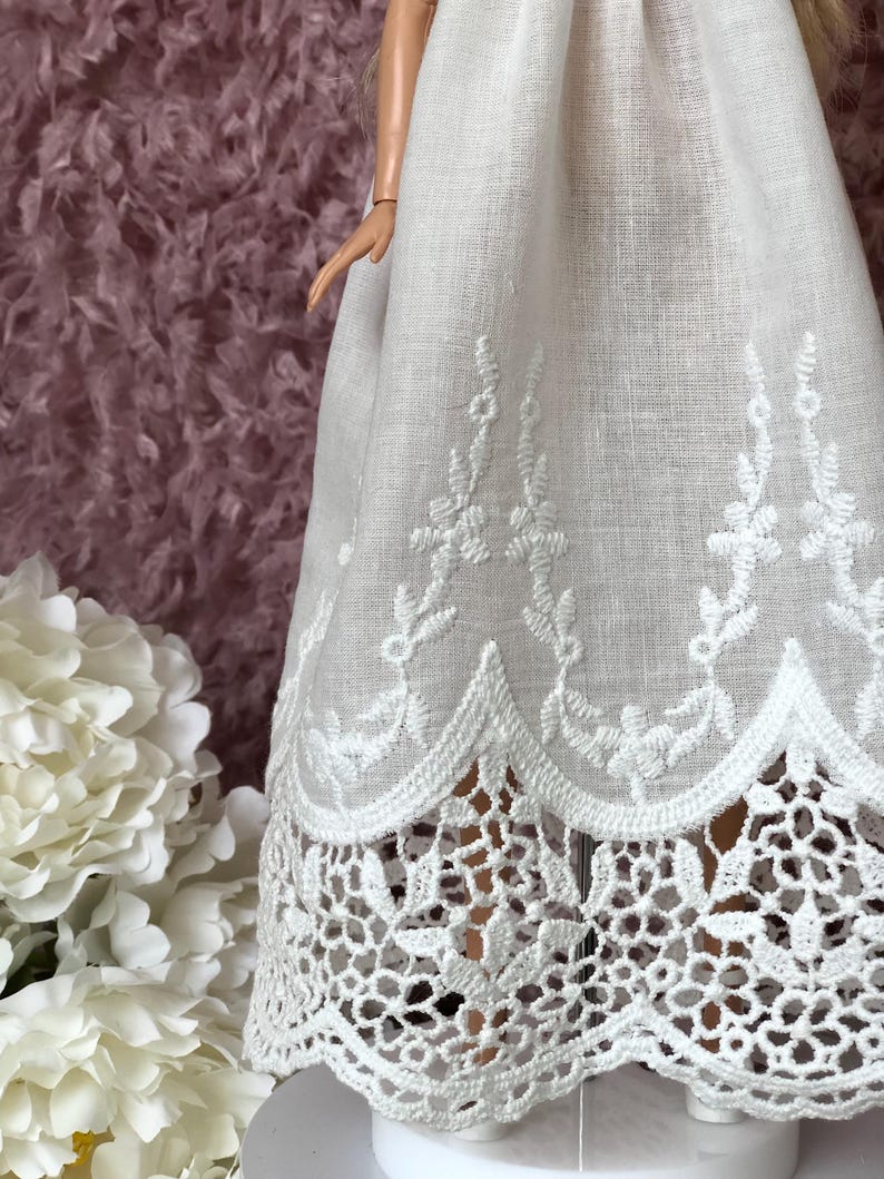 Vestido bohemio de encaje blanco para muñecas de moda de 29 cm, conjunto hecho a mano. imagen 19
