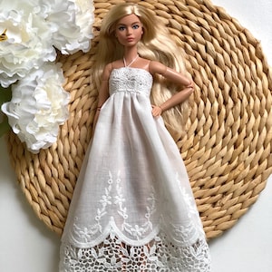 Vestido bohemio de encaje blanco para muñecas de moda de 29 cm, conjunto hecho a mano. imagen 9