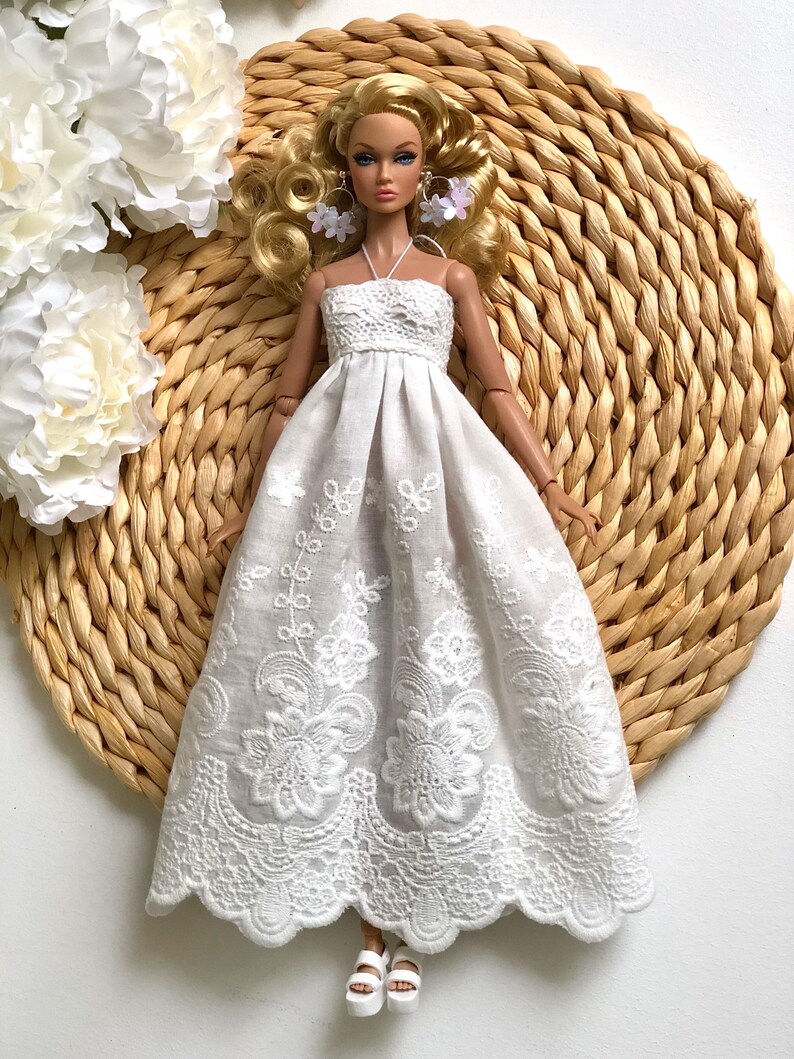 Vestido bohemio de encaje blanco para muñecas de moda de 29 cm, conjunto hecho a mano. imagen 17