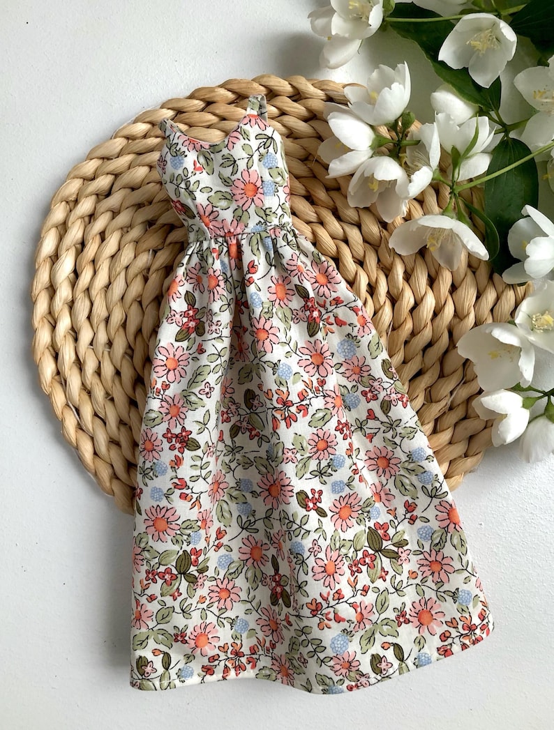 Long summer boho dress with flowers, clothes for 1/6 scale doll, 11.5", 12" 30 cm, outfit for Poppy Parker, Integrity, Fashion Doll Clothing image 6