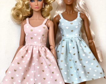 Pastel Doll Dress with Golden Hearts, Fits 11.5-12" Fashion Dolls