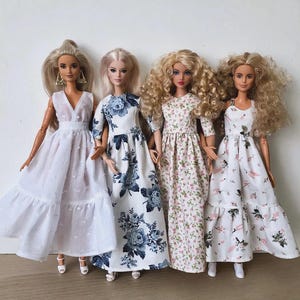 White long boho dress. clothes for 1/6 scale doll, 11.5", 12" 30 cm, outfit for Poppy Parker, Integrity, fashionistas, Fashion Doll Clothing