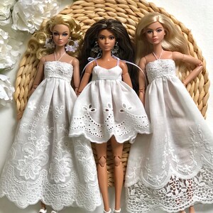 Vestido bohemio de encaje blanco para muñecas de moda de 29 cm, conjunto hecho a mano. imagen 12