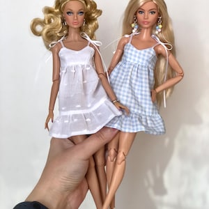 Schattige blauwe of witte jurk met strikken, kleding voor pop schaal 1/6, 11,5", 12", 30 cm outfit Poppy parker integriteit modepoppenkleding