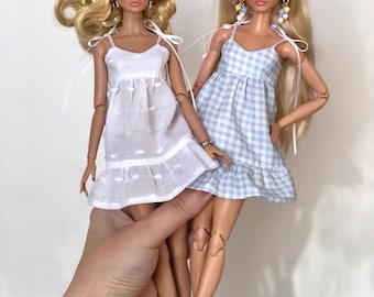 Süßes blaues oder weißes Kleid mit Schleifen, Kleidung für 1/6 Puppe, 11.5 ", 12 ", 30 cm Outfit Poppy Parker Integrität Modepuppenkleidung