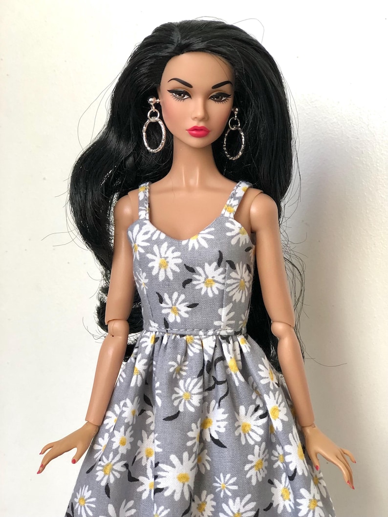 Long summer boho dress with flowers, clothes for 1/6 scale doll, 11.5", 12" 30 cm, outfit for Poppy Parker, Integrity, Fashion Doll Clothing image 14
