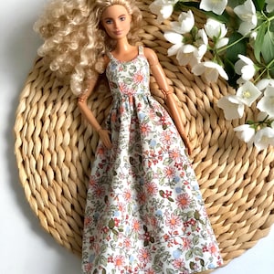 Long summer boho dress with flowers, clothes for 1/6 scale doll, 11.5", 12" 30 cm, outfit for Poppy Parker, Integrity, Fashion Doll Clothing image 11