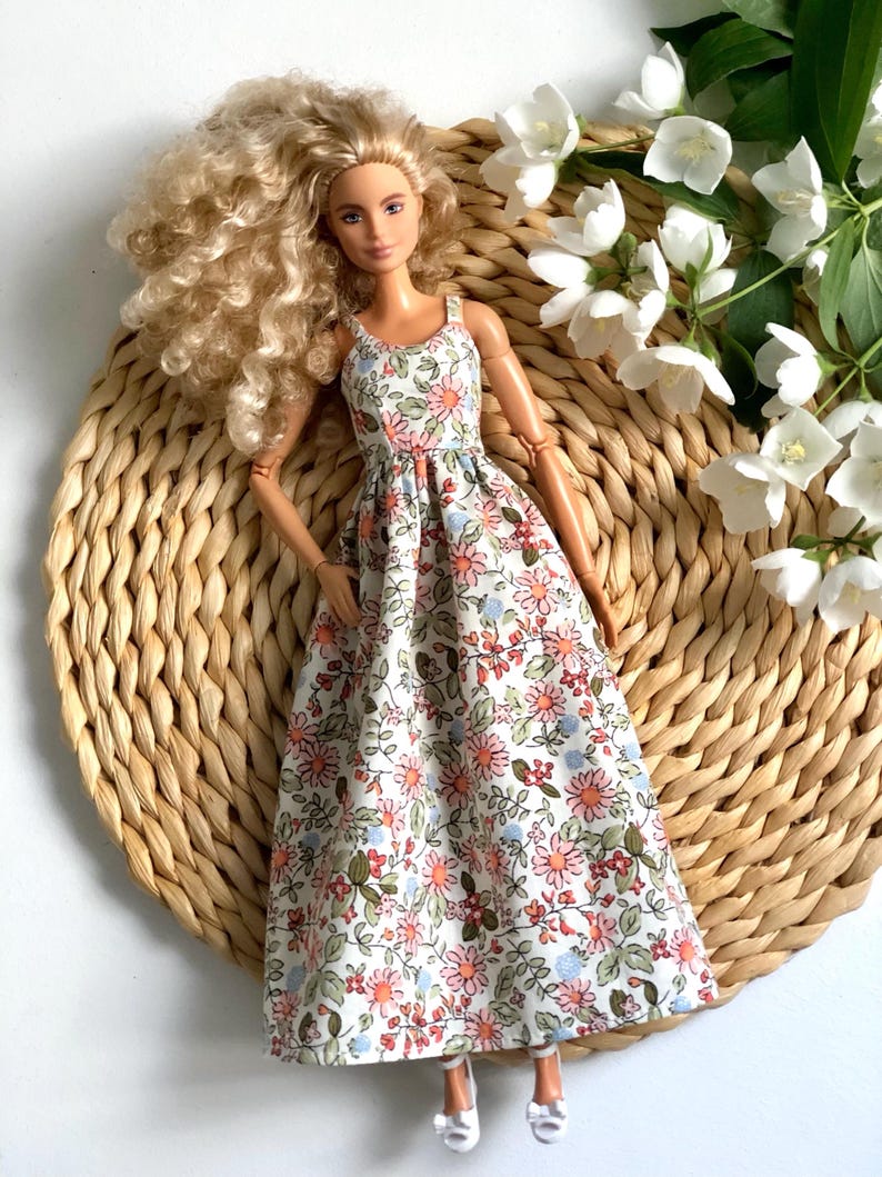 Long summer boho dress with flowers, clothes for 1/6 scale doll, 11.5", 12" 30 cm, outfit for Poppy Parker, Integrity, Fashion Doll Clothing image 11