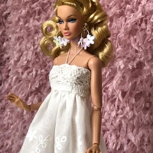 Vestido bohemio de encaje blanco para muñecas de moda de 29 cm, conjunto hecho a mano. Dress #2 + earrings