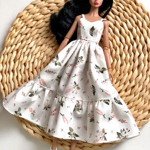 Long summer boho dress with flowers, clothes for 1/6 scale doll, 11.5", 12" 30 cm, outfit for Poppy Parker, Integrity, Fashion Doll Clothing image 12