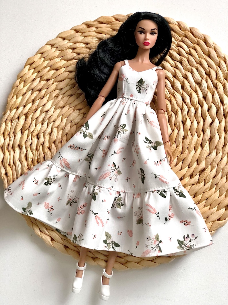 Long summer boho dress with flowers, clothes for 1/6 scale doll, 11.5", 12" 30 cm, outfit for Poppy Parker, Integrity, Fashion Doll Clothing image 12