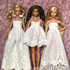 Vestido bohemio de encaje blanco para muñecas de moda de 29 cm, conjunto hecho a mano. imagen 1