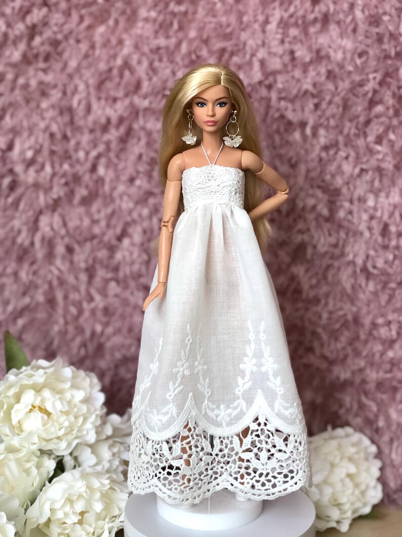 Vestido bohemio de encaje blanco para muñecas de moda de 29 cm, conjunto hecho a mano. Only dress #1