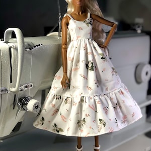 Long summer boho dress with flowers, clothes for 1/6 scale doll, 11.5", 12" 30 cm, outfit for Poppy Parker, Integrity, Fashion Doll Clothing image 10
