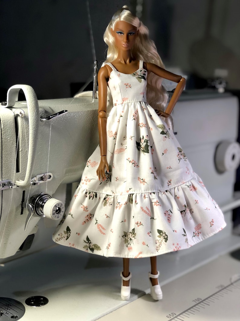 Long summer boho dress with flowers, clothes for 1/6 scale doll, 11.5", 12" 30 cm, outfit for Poppy Parker, Integrity, Fashion Doll Clothing image 10