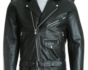Men’s Black Classic Brando Biker Style Cow Hide Leather Jacket
