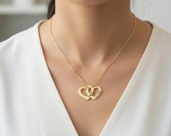 Hartenketting - gepersonaliseerde namen, in elkaar grijpende sieraden, cadeau voor stellen