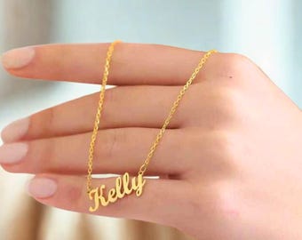 Collier prénom personnalisé : plaque signalétique en argent sterling plaqué or 18 carats | | |