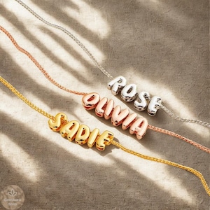 Colar personalizado com letras em formato de bolha 3D – Joia inicial personalizada para mulheres, meninas e mães – Presente minimalista em ouro e prata para sua filha