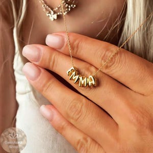 Collar personalizado con nombre y letra de burbuja 3D – Collar con letra de globo dorado personalizado para mujeres y niñas – Regalo único de joyería con nombre personalizado