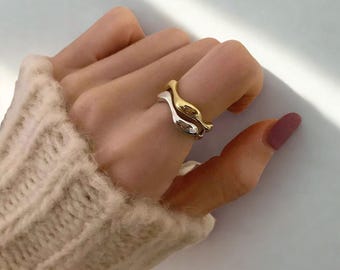 Adjustable Wave Ring : 18k Gold Plated Silver, Minimalist Ring, Dainty Ocean Jewelry | Valentine's Gift