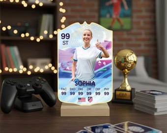 Custom Female Football Card | Personalized Women Soccer Player Plaque with Wooden Stand | Gift for Girls & Sports Fans
