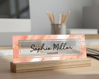 Custom Desk Name Plate | Best Seller Office Name Sign | Personalized Acrylic & Wood Desk Decor | 10 Design Options