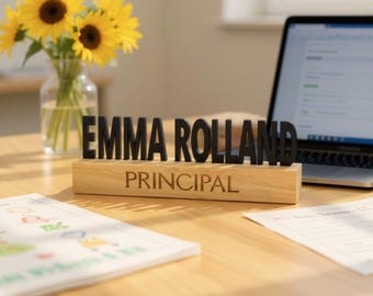 Personalized Teacher Desk Name Plate – Custom Wooden Acrylic Sign, Classroom Decor, Back to School Gift for Teacher