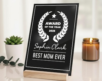 Custom Award Plaque – Personalized Employee / Mom / Best Boss Gift – Engraved Acrylic Trophy with Wooden Stand – Custom Name & Title