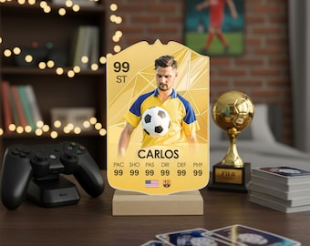 Custom Acrylic Football Card | Personalized Photo Gift with Wooden Base | Unique Sports Decor for Men