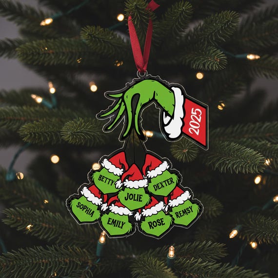 Personalized Family Christmas Ornament | Custom Grinch Hand Name Ornament | UV Printed Acrylic Tree Decoration | Holiday Gift 2025