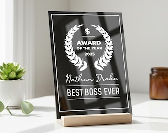 Custom Employee of the Year Award | Personalized Office Gift | Acrylic Desk Plaque | Boss Appreciation Gift | Corporate Trophy Sign