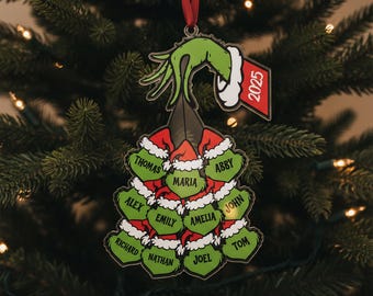 Custom Family Name Christmas Ornament | Acrylic Holiday Tree Decoration | Personalized Grinch Style Ornament | UV Printed Gift 2025