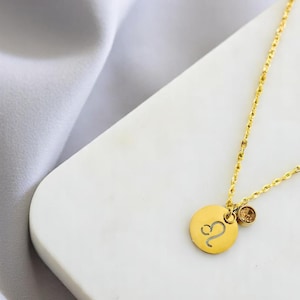 Zodiac Birthstone Necklace – Gold Plated Round Constellation Pendant – Personalized Astrology Jewelry for Women
