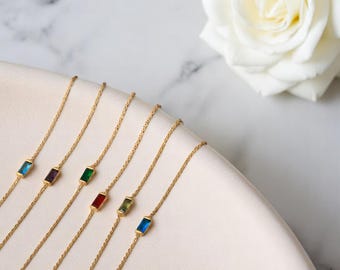 18K Gold Plated Birthstone Bracelet: Minimalist Zircon Stainless Steel Jewelry
