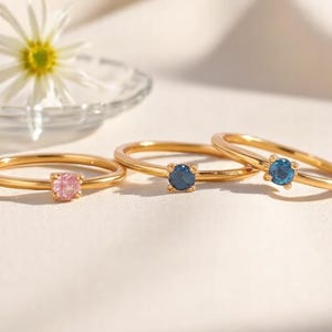 Bague personnalisée avec pierre de naissance du zodiaque pour femme - Bague CZ constellation 12 mois - Bijoux d'anniversaire en acier inoxydable plaqué or