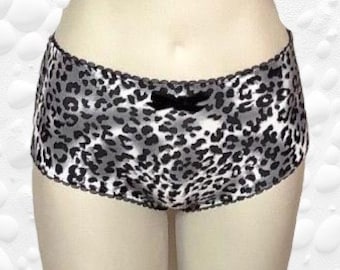 leopard print high waist panties with black scalloped elastic & black velvet bow - Jayne in leopard