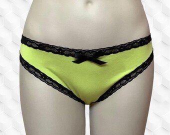 SALE - chartreuse bikini panties with black lace elastic & satin bow - Nastassja bikini in chartreuse