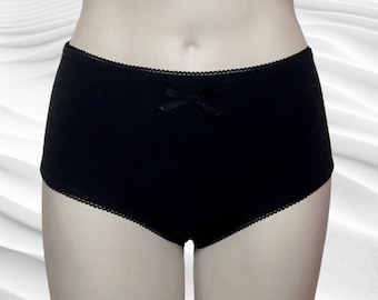 2 pk black high waist panties with black picot elastic & organza bow - 2pk Everyday Undies (h. w.) in Noir